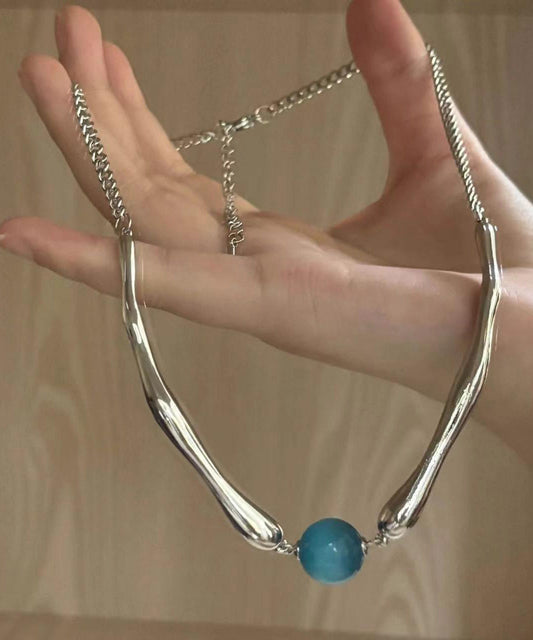 Fine Blue Metal Asymmetric Beads Pendant Necklace RA009 ABC