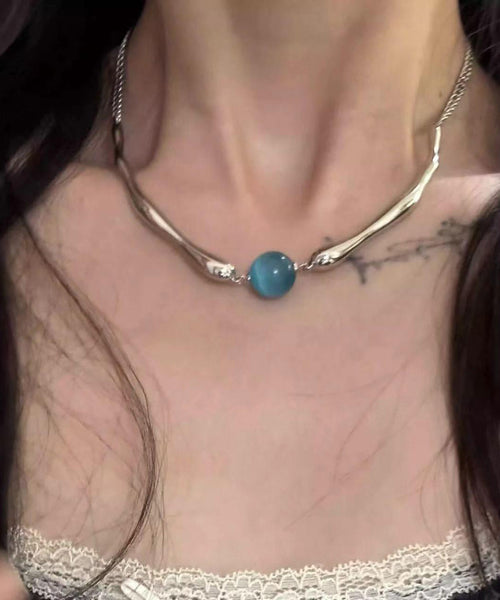 Fine Blue Metal Asymmetric Beads Pendant Necklace RA009 ABC