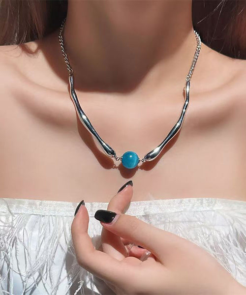 Fine Blue Metal Asymmetric Beads Pendant Necklace RA009 ABC