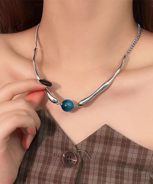 Fine Blue Metal Asymmetric Beads Pendant Necklace RA009 ABC