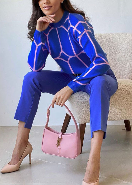 Fine Blue O Neck Thick Striped Knit Sweater Fall QY001 BB-ZS-WM-NTP241002