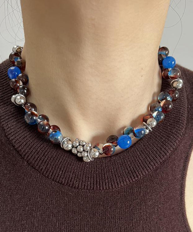 Fine Blue Stainless Steel Acrylic Collar Necklace WO016 JEW-NLC241109