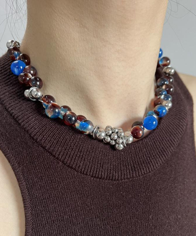 Fine Blue Stainless Steel Acrylic Collar Necklace WO016 JEW-NLC241109