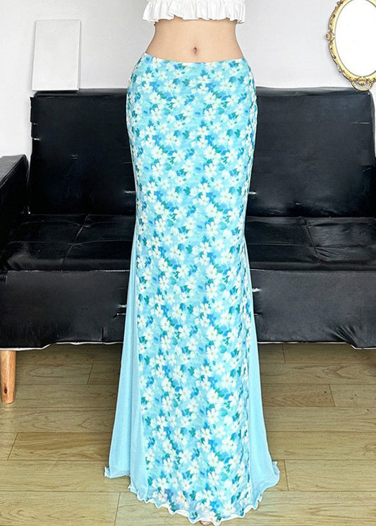 Fine Skirt High Summer Tulle Waist Blue Maxi Patchwork FashionChic