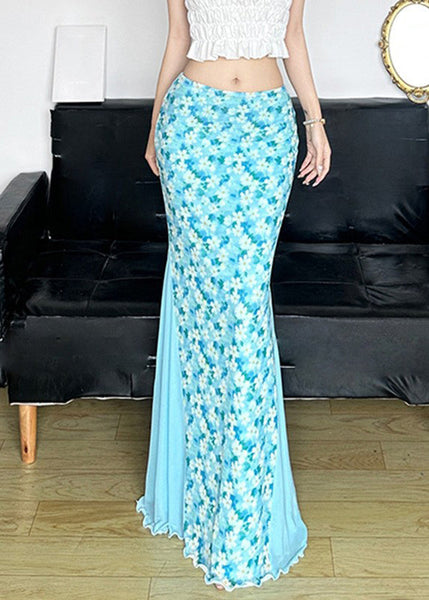 Fine Skirt High Summer Tulle Waist Blue Maxi Patchwork FashionChic