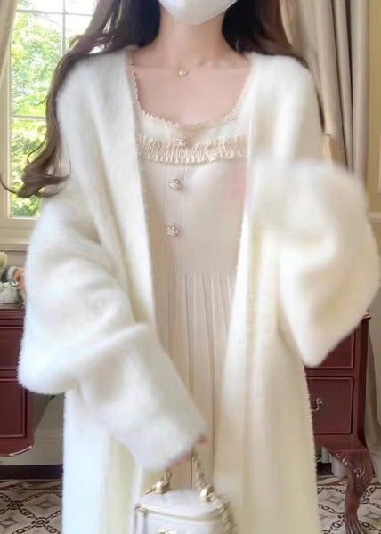 Fine Blue V Neck Mink Hair Knitted Cardigan Fall RL012 ABC