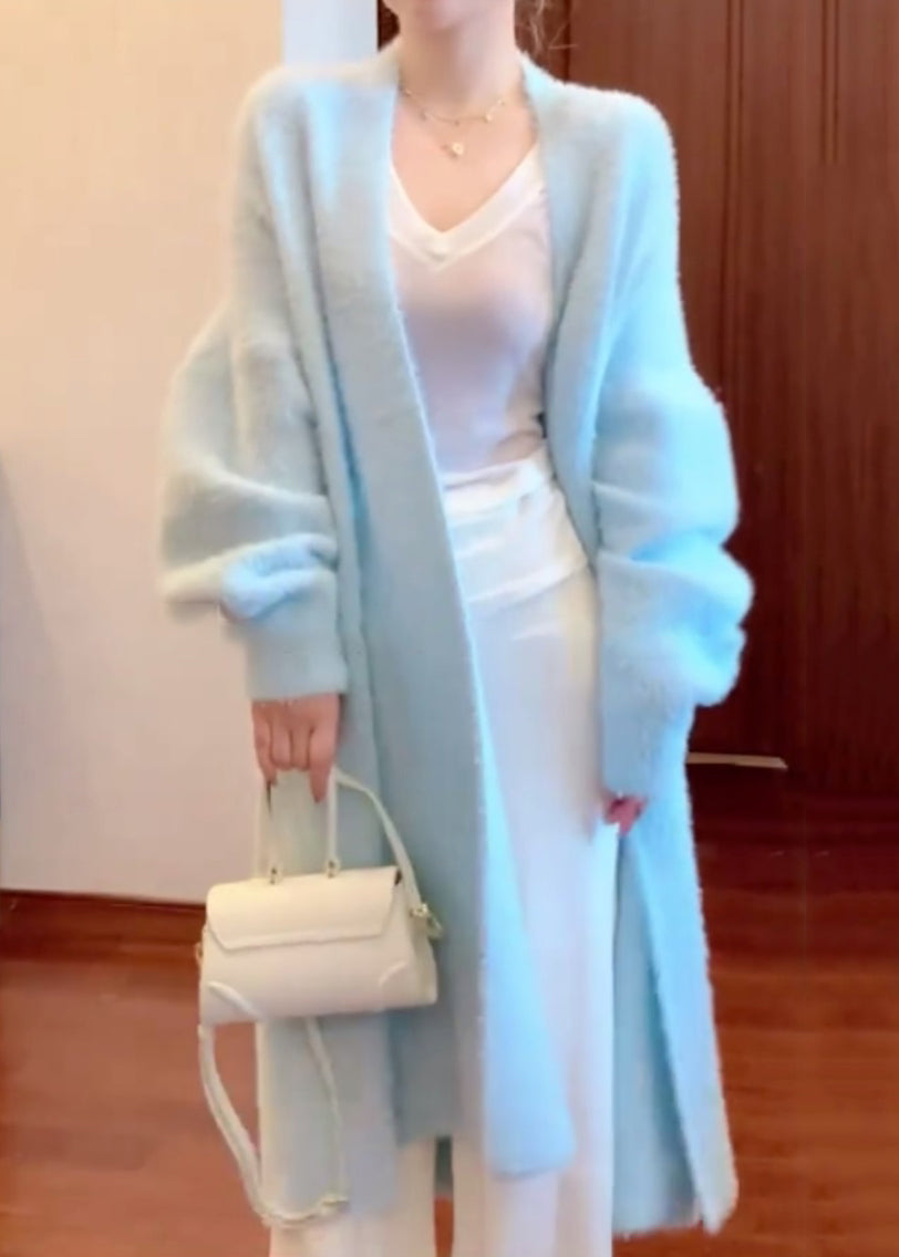 Fine Blue V Neck Mink Hair Knitted Cardigan Fall RL012 ABC