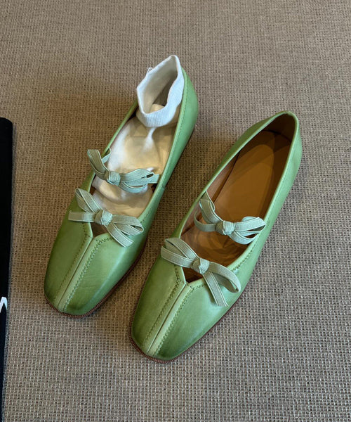 Splicing Green Fine Comfy Bow Sheepskin Flats FashionChic