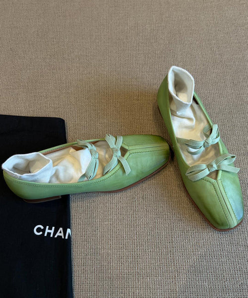 Splicing Green Fine Comfy Bow Sheepskin Flats FashionChic