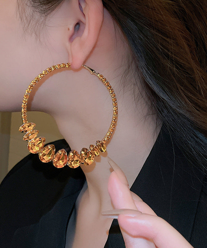 Fine Champagne Copper Zircon Water Drop Hoop Earrings ZZ024 JEW-EAR240613