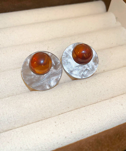 Fine Coffee Alloy Geometric Circle Resin Stud Earrings YZ011 ABC