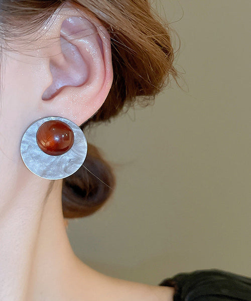 Fine Coffee Alloy Geometric Circle Resin Stud Earrings YZ011 ABC
