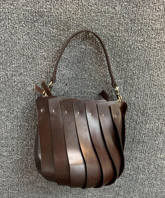 Fine Coffee Patchwork Calf Leather Tote Handbag MM041 Bag-BGS240620