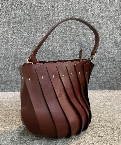 Fine Coffee Patchwork Calf Leather Tote Handbag MM041 Bag-BGS240620