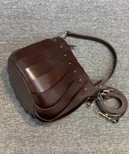 Fine Coffee Patchwork Calf Leather Tote Handbag MM041 Bag-BGS240620