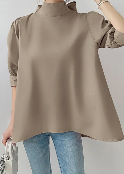 Fine Stand Bow Coffee Chiffon Half Shirts Collar Sleeve FashionChic