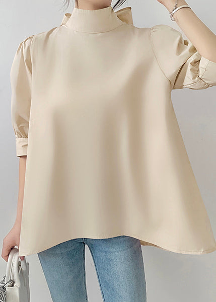 Fine Stand Bow Coffee Chiffon Half Shirts Collar Sleeve FashionChic