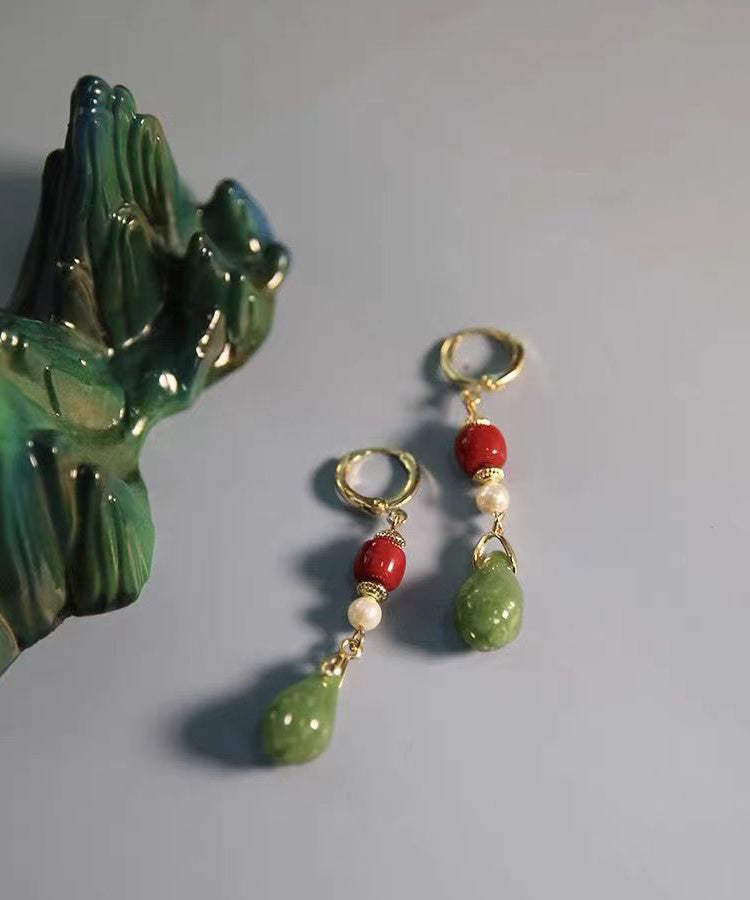 Fine Colorblock Sterling Silver Overgild Jade Orchid Drop Earrings GH1046 Ada Fashion