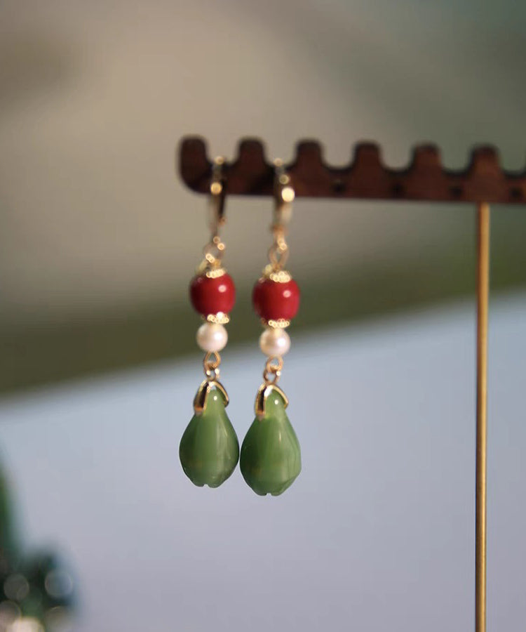 Fine Colorblock Sterling Silver Overgild Jade Orchid Drop Earrings GH1046 Ada Fashion