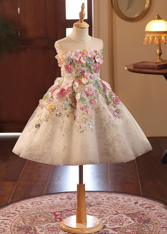 Fine Floral Sequins Patchwork Tulle Kids Maxi Dresses Summer YG021 ABC