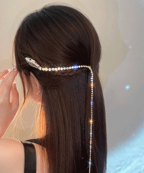 Gold Alloy Tassel Fine Zircon Hairpin Serpentine FashionChic