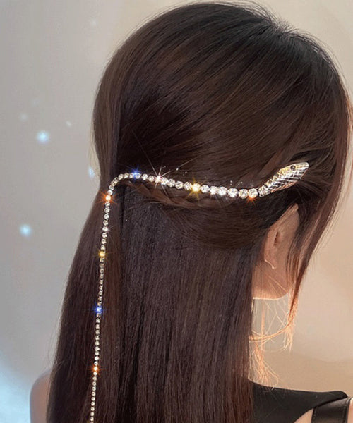 Gold Alloy Tassel Fine Zircon Hairpin Serpentine FashionChic