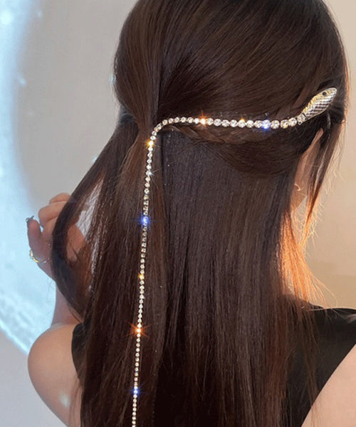 Gold Alloy Tassel Fine Zircon Hairpin Serpentine FashionChic