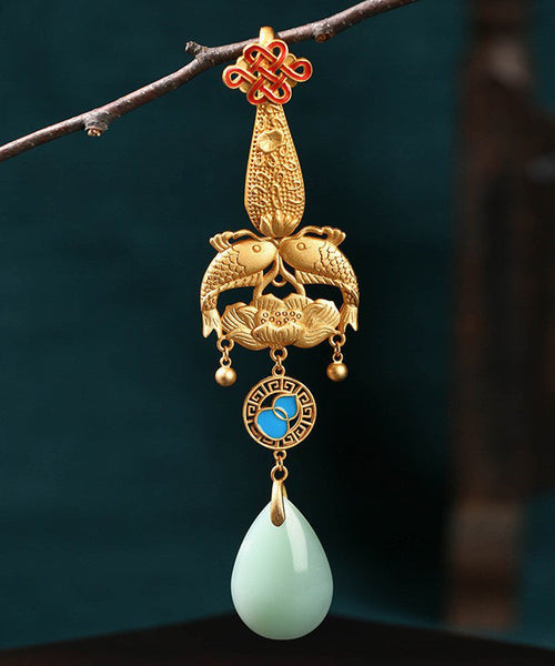 Fine Gold Ancient Gold Jade Every Year There Is Fish Tassel Brooches KX1083 Ada Fashion
