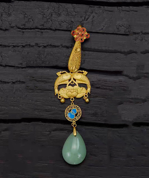 Fine Gold Ancient Gold Jade Every Year There Is Fish Tassel Brooches KX1083 Ada Fashion