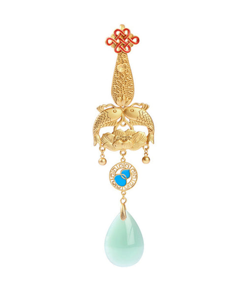 Fine Gold Ancient Gold Jade Every Year There Is Fish Tassel Brooches KX1083 Ada Fashion