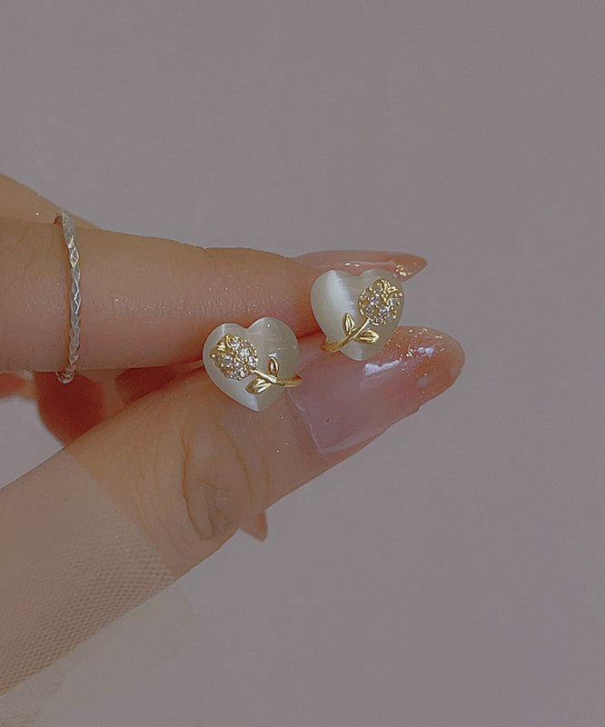Earrings Copper Alloy Gold Cat Floral Eye Ston Stud Love Fine FashionChic