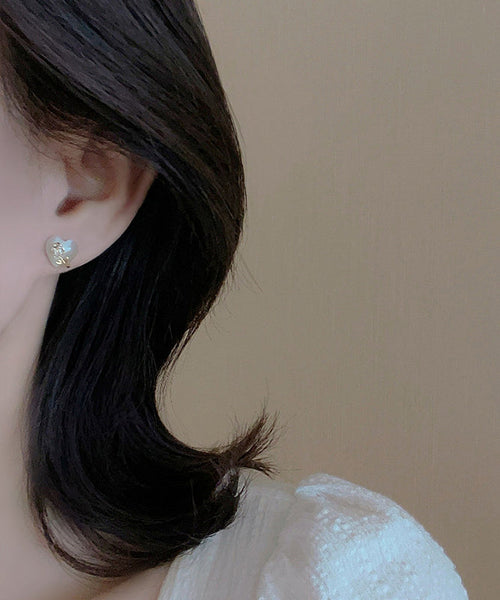 Earrings Copper Alloy Gold Cat Floral Eye Ston Stud Love Fine FashionChic