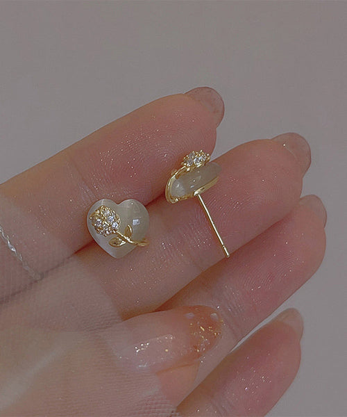 Earrings Copper Alloy Gold Cat Floral Eye Ston Stud Love Fine FashionChic