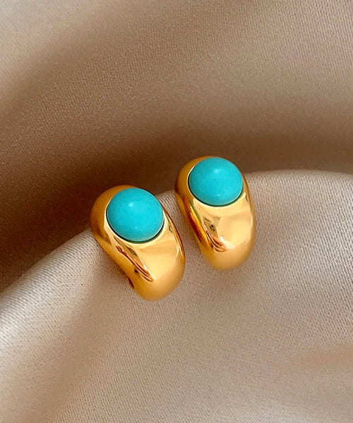 Earrings Alloy C-Shaped Copper Stud Fine Gold Turquoise FashionChic