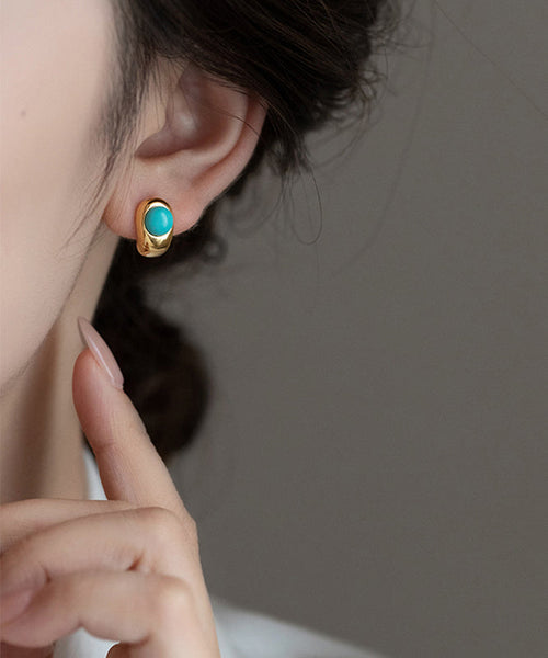 Earrings Alloy C-Shaped Copper Stud Fine Gold Turquoise FashionChic