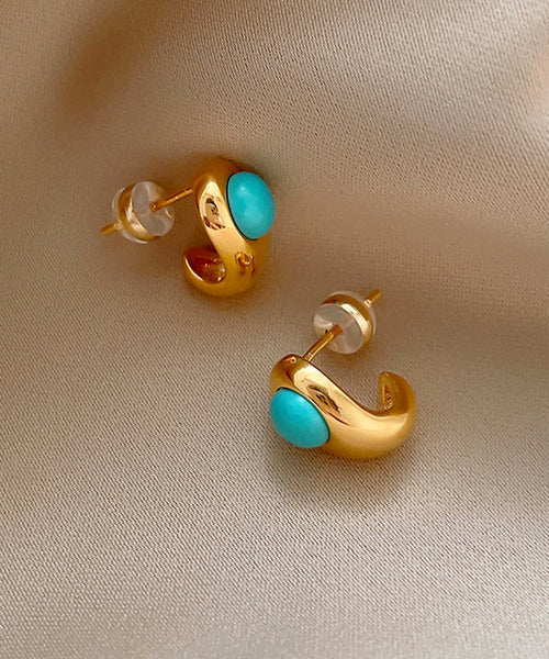Earrings Alloy C-Shaped Copper Stud Fine Gold Turquoise FashionChic