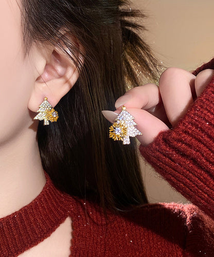 Fine Gold Copper Alloy Zircon Snowflake Christmas Tree Stud Earrings RB018 ABC