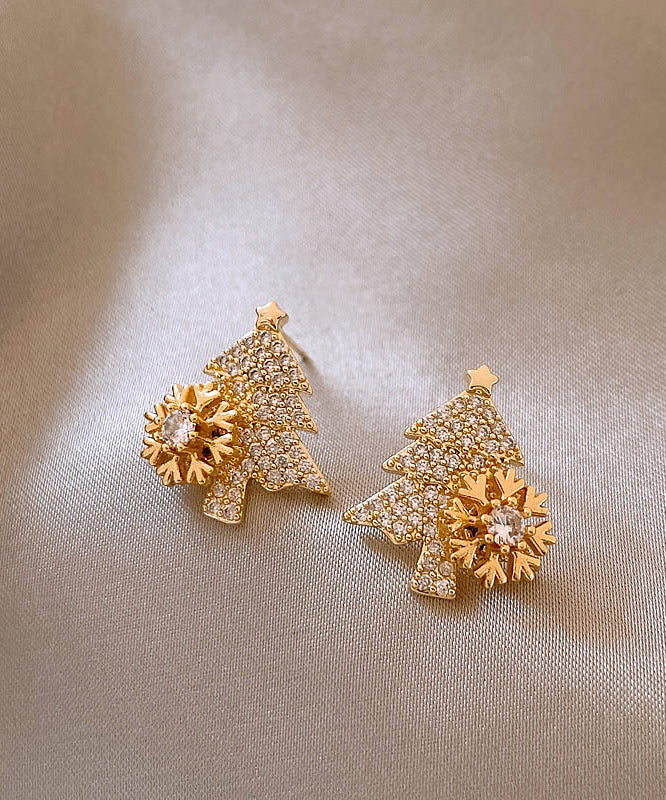 Fine Gold Copper Alloy Zircon Snowflake Christmas Tree Stud Earrings RB018 ABC