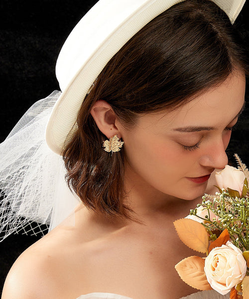 Fine Gold Copper Overgild Leaves Stud Earrings PO021 JEW-EAR240729