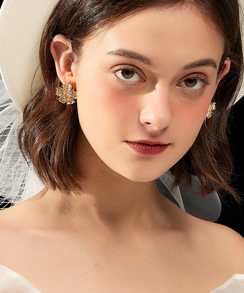 Fine Gold Copper Overgild Leaves Stud Earrings PO021 JEW-EAR240729