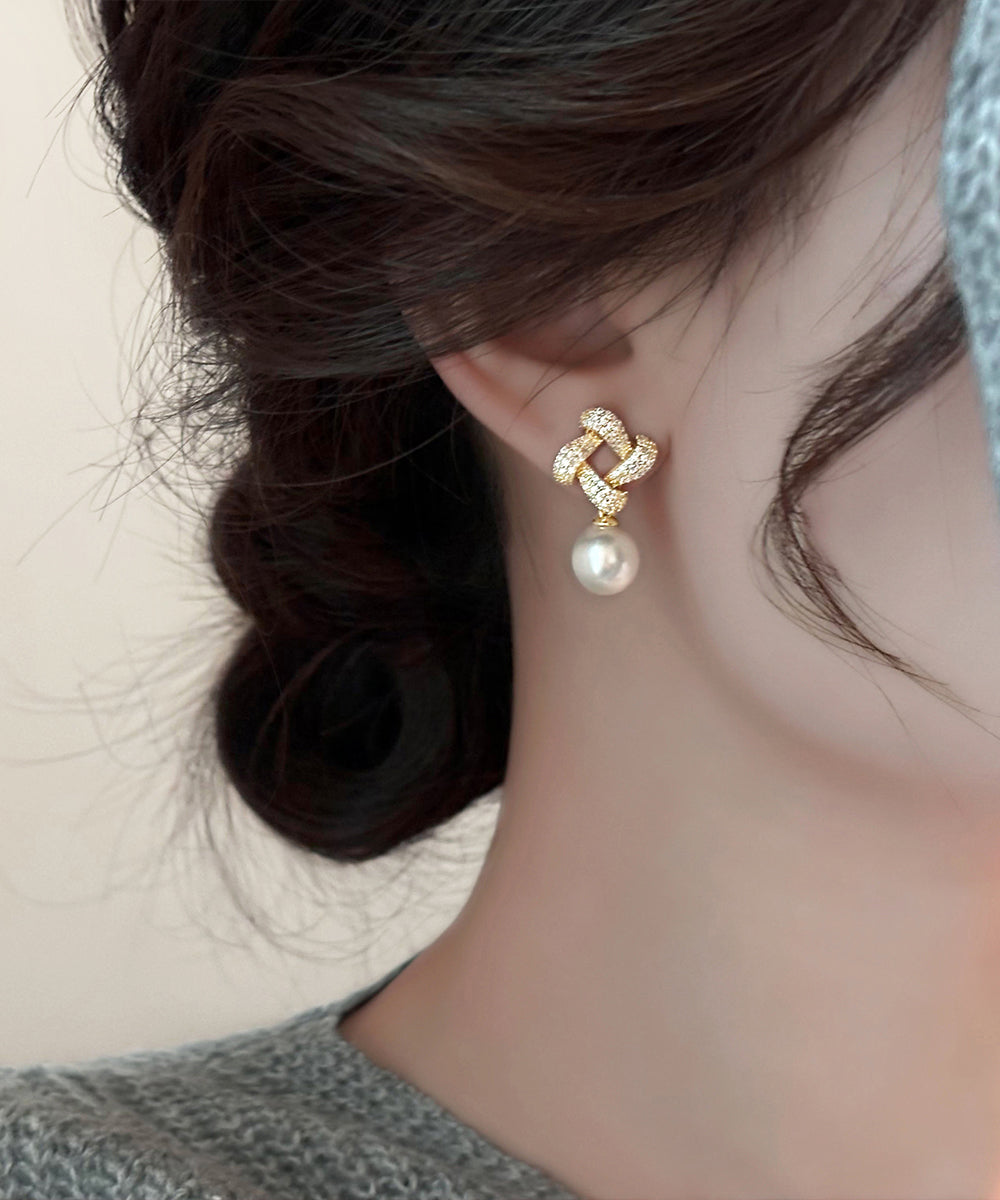 Fine Gold Copper Overgild Zircon Square Pearl Drop Earrings YX014 ABC