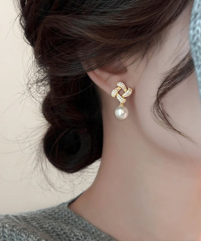 Fine Gold Copper Overgild Zircon Square Pearl Drop Earrings YX014 ABC