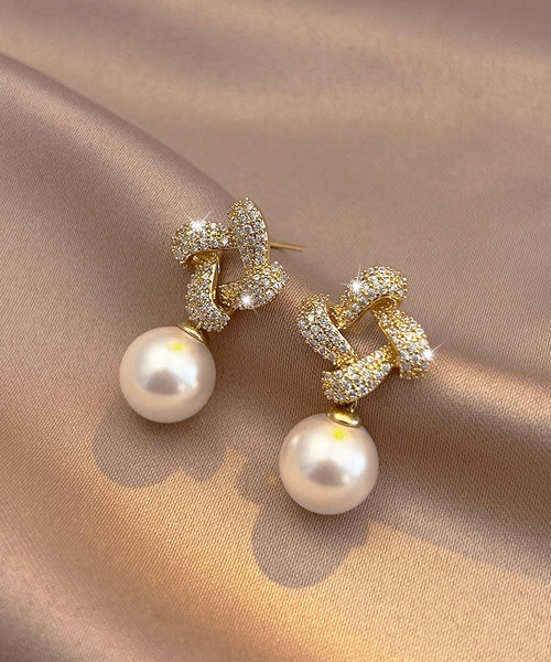 Fine Gold Copper Overgild Zircon Square Pearl Drop Earrings YX014 ABC