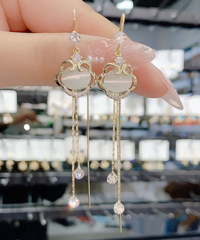 Fine Cat's Stone Drop Eye Gold Lock Zircon Safety Copper Tassel FashionChic