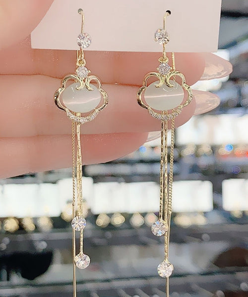 Fine Cat's Stone Drop Eye Gold Lock Zircon Safety Copper Tassel FashionChic