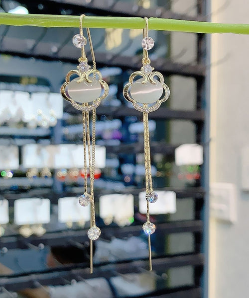 Fine Cat's Stone Drop Eye Gold Lock Zircon Safety Copper Tassel FashionChic