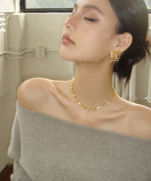 Fine Gold Metal Gem Stone Collar Necklace MM081 JEW-NLC240620