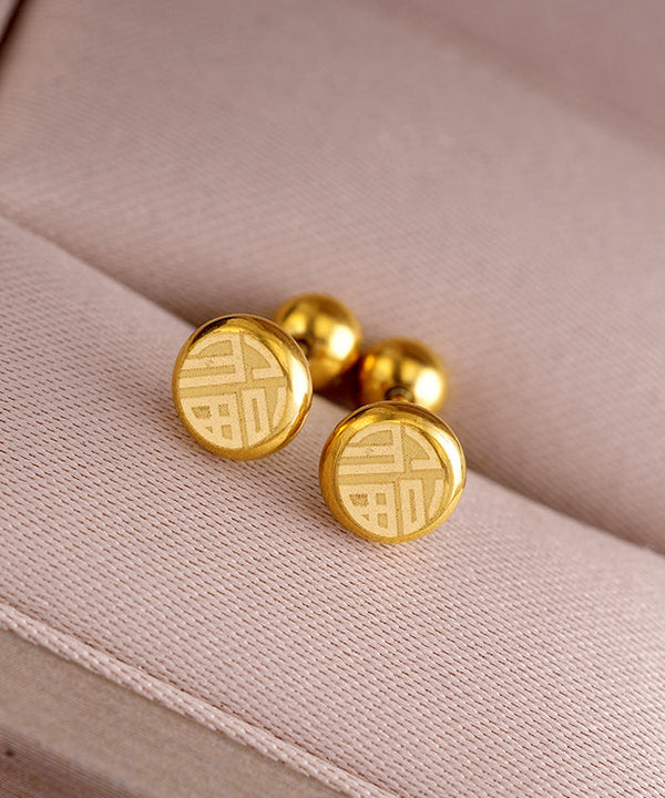 Fine Gold Stainless Steel Fu Character Stud Earrings GH1051 Ada Fashion