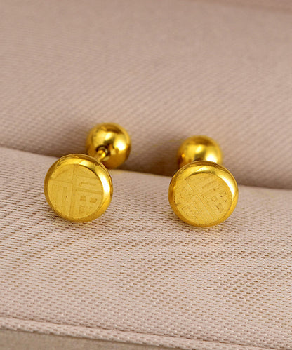 Fine Gold Stainless Steel Fu Character Stud Earrings GH1051 Ada Fashion