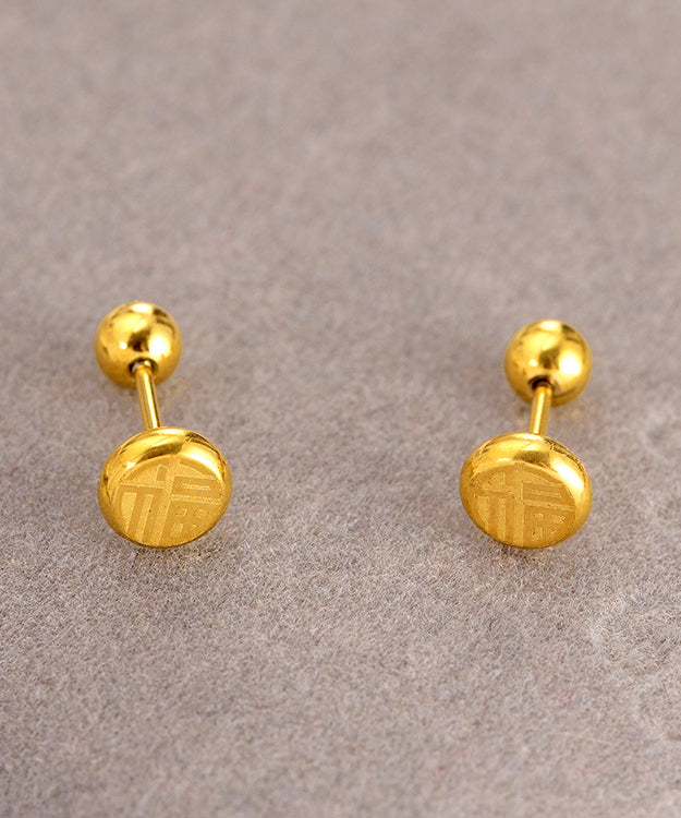 Fine Gold Stainless Steel Fu Character Stud Earrings GH1051 Ada Fashion